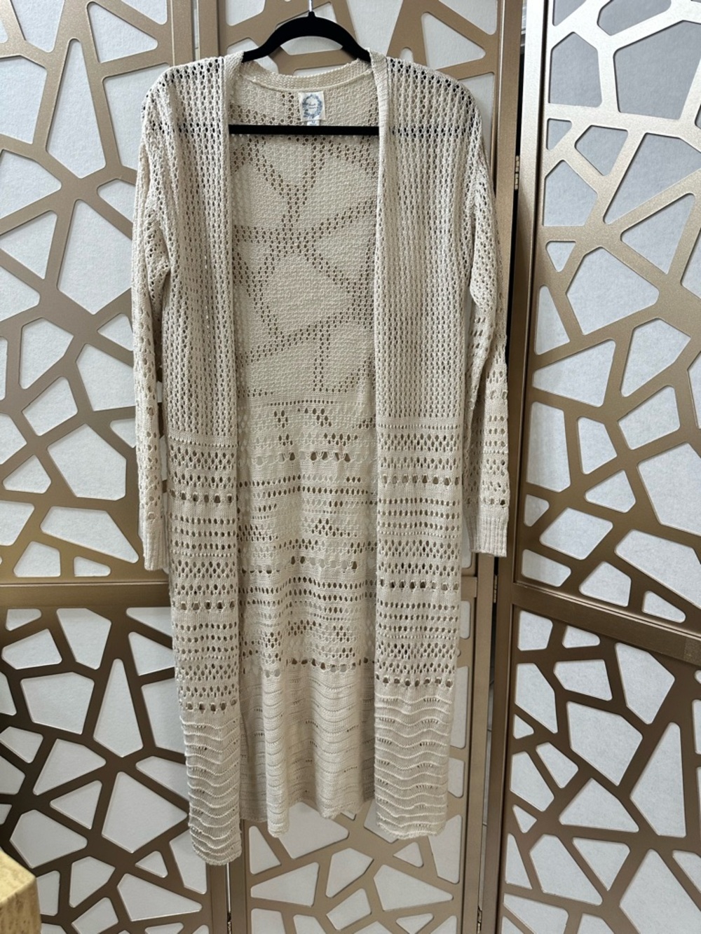 Blue Rain Open-Weave Long Cream Cardigan